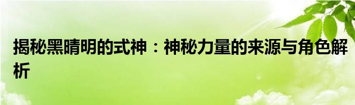 揭秘黑晴明的式神：神秘力量的来源与角色解析