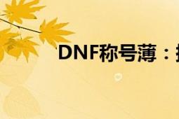 DNF称号薄：探索游戏荣誉系统