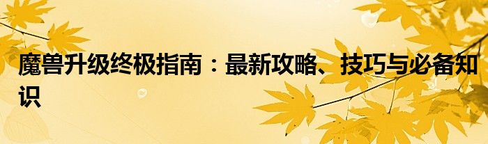 魔兽升级终极指南：最新攻略、技巧与必备知识