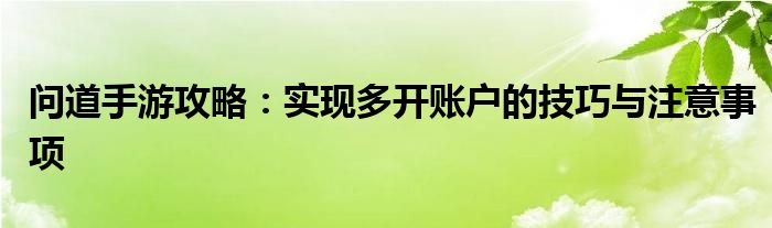 问道手游攻略：实现多开账户的技巧与注意事项