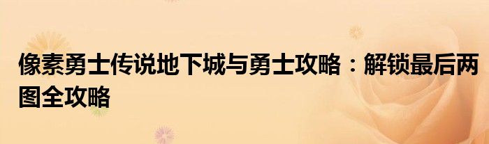 像素勇士传说地下城与勇士攻略：解锁最后两图全攻略