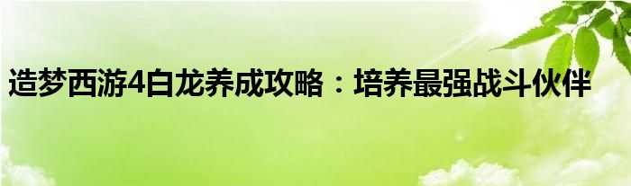 造梦西游4白龙养成攻略：培养最强战斗伙伴