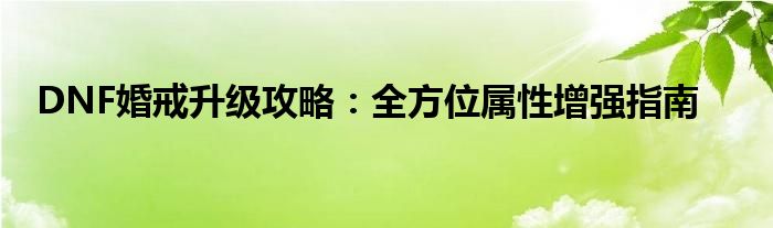 DNF婚戒升级攻略：全方位属性增强指南