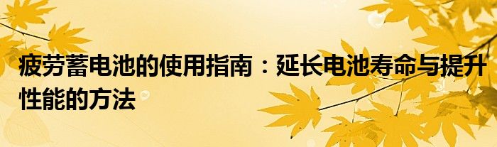 疲劳蓄电池的使用指南：延长电池寿命与提升性能的方法